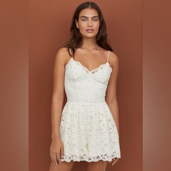 H&M Pants - New With Tag H&M Size 8 Adjustable Spaghetti Strap Lined V-neck Lace Romper